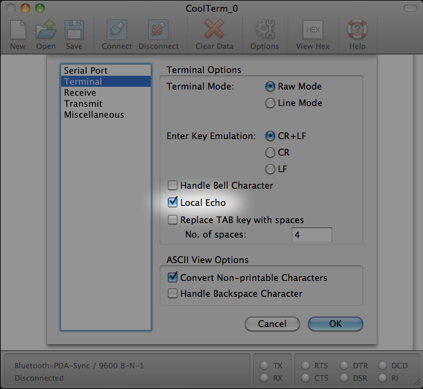 Local Echo is activated in CoolTerm