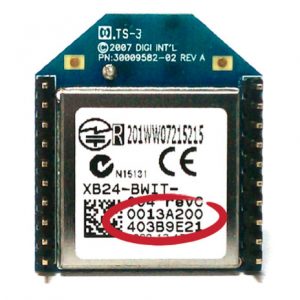 Back of XBee showing 64-bit address