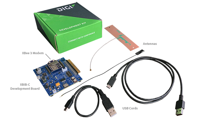 XBIB-C Development Board, Antennas, SIM Card, XBee 3 modem, USB cords