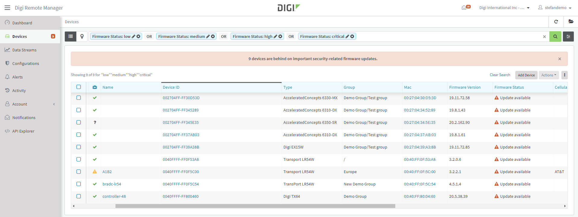 Digi Remote Manager - Firmware Status