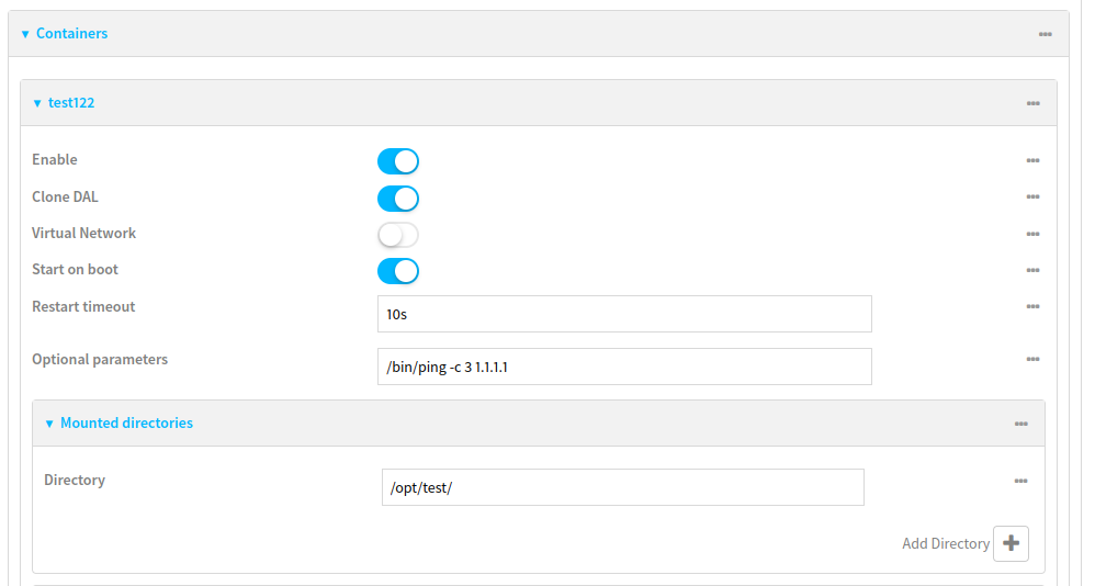 Digi Containers web interface