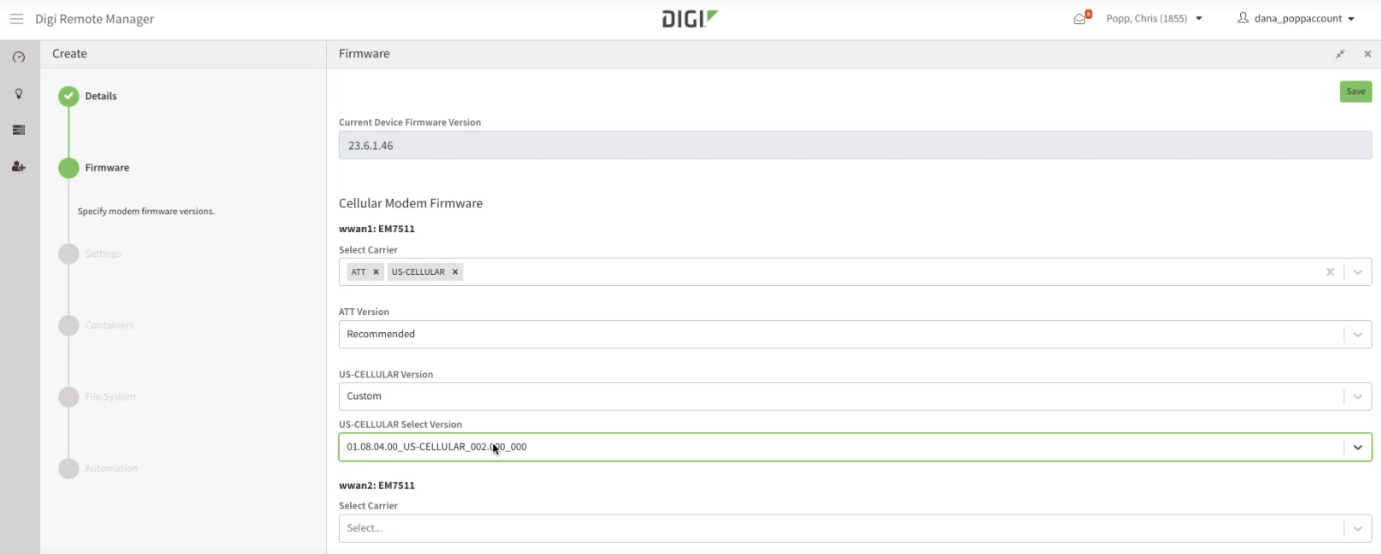 Current firmware in Digi Remote Manager