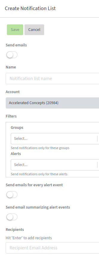 Digi Remote Manager - Create Notification List