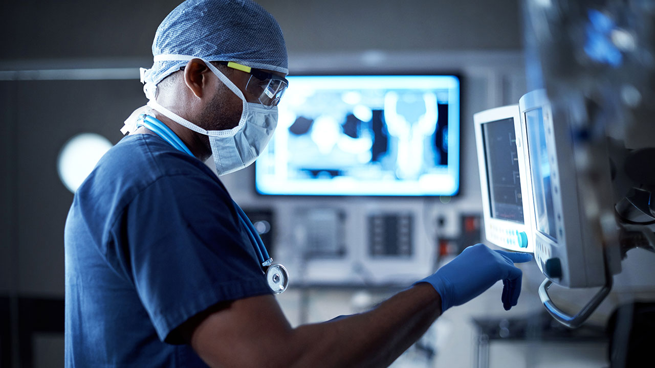 Medical worker viewing medical imaging