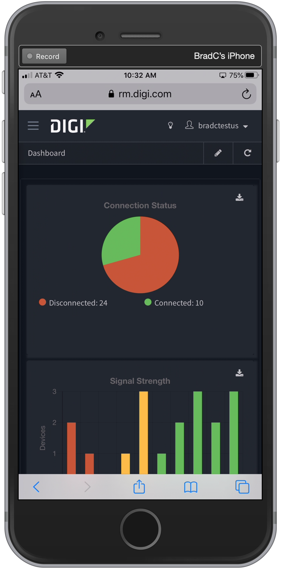 Digi Remote Manager on a mobile phone