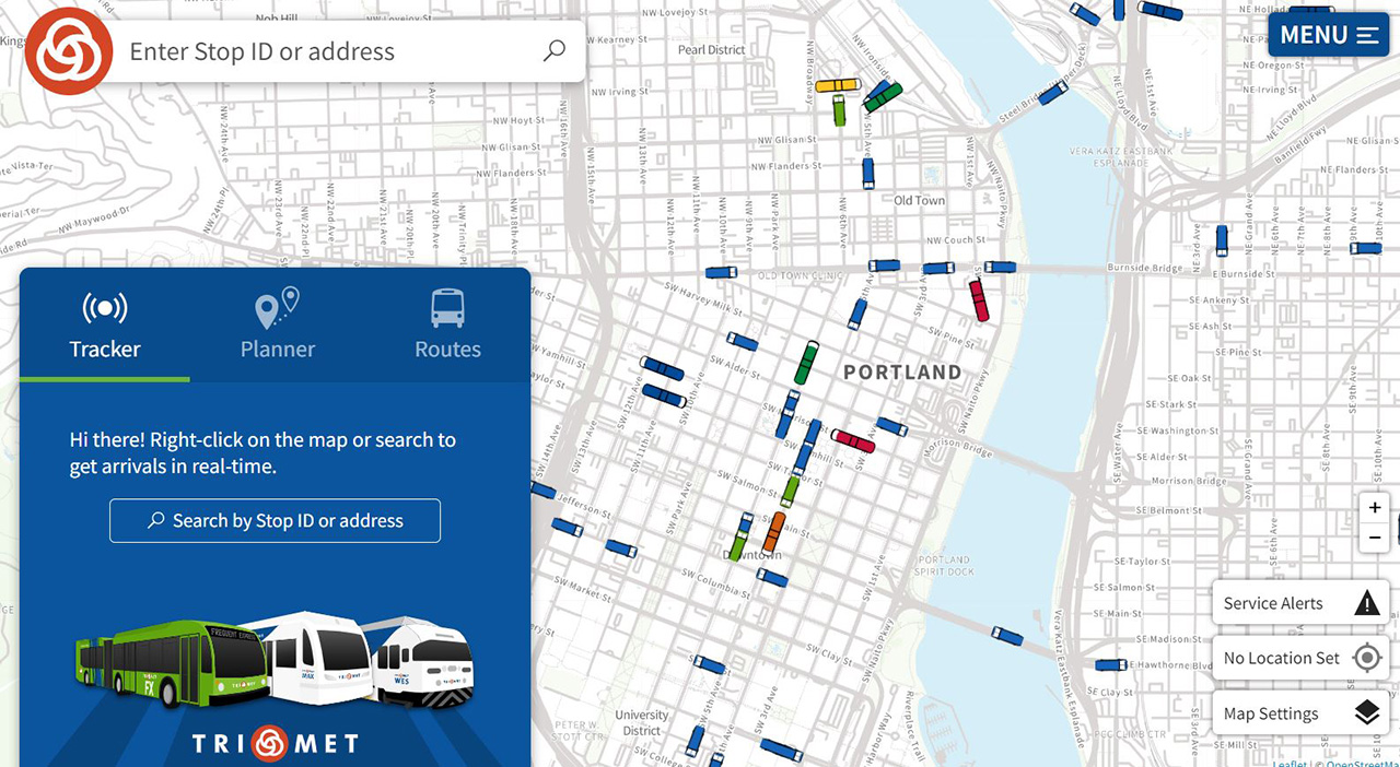 Real-time TriMet city bus map