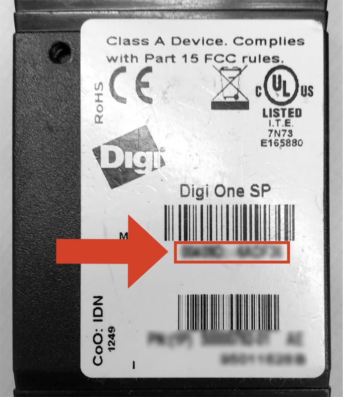 Label for Digi One SP, Digi Connect SP, Digi Connect Wi-SP