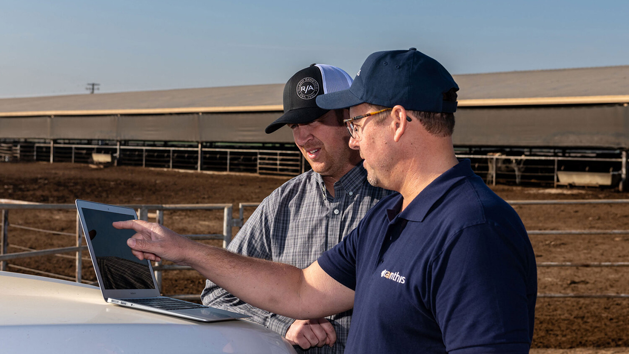 Farmers reviewing barn data