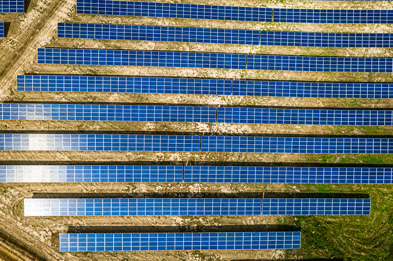 Solar farm aerial view