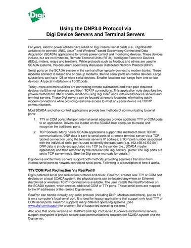 Using the DNP3.0 Protocol via Digi Device Servers and Terminal Servers 
