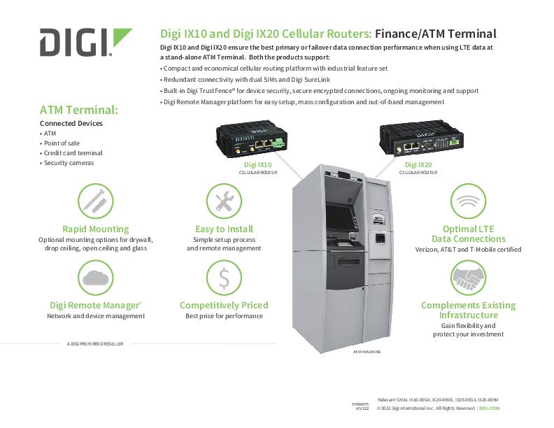 Digi IX10 and Digi IX20 Cellular Routers: Finance/ATM Terminal