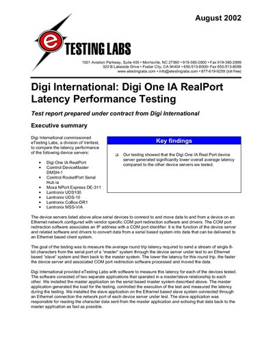 Digi International: Digi One IA RealPort Latency Performance Testing