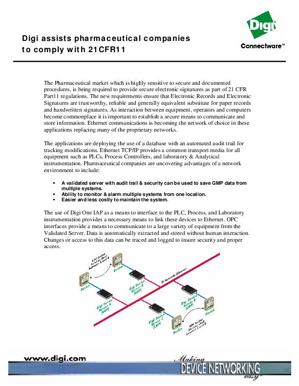 Digi assists pharma ceutical companies to comply with 21CFR11