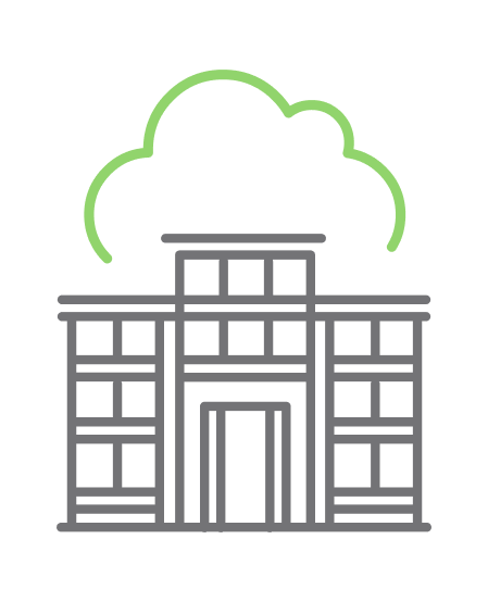 Building connected to cloud representing on-premise infrastructure.