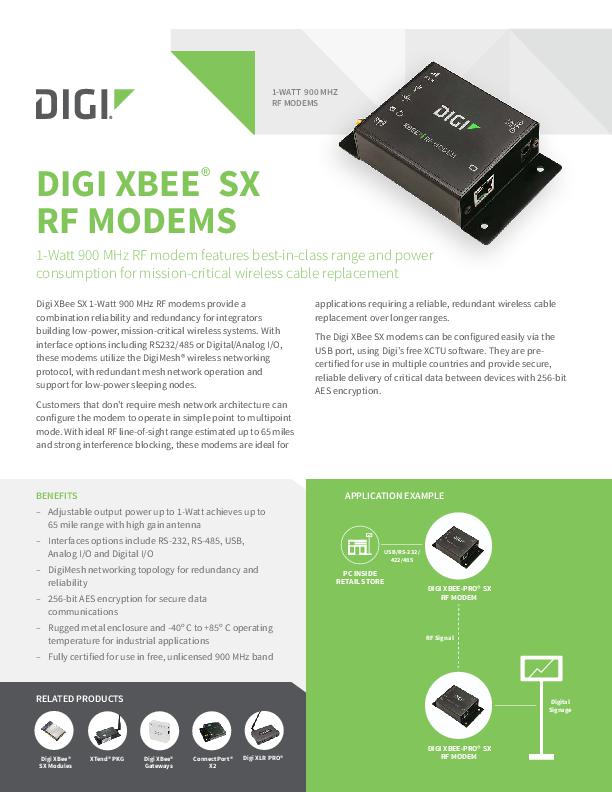 Digi XBee SX 1Watt 900 MHz RF Modems Digi International