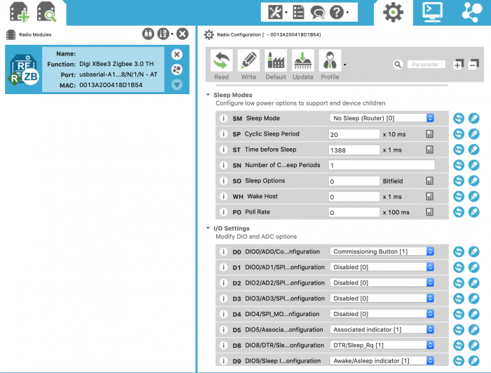 XCTU with Sleep Mode Settings