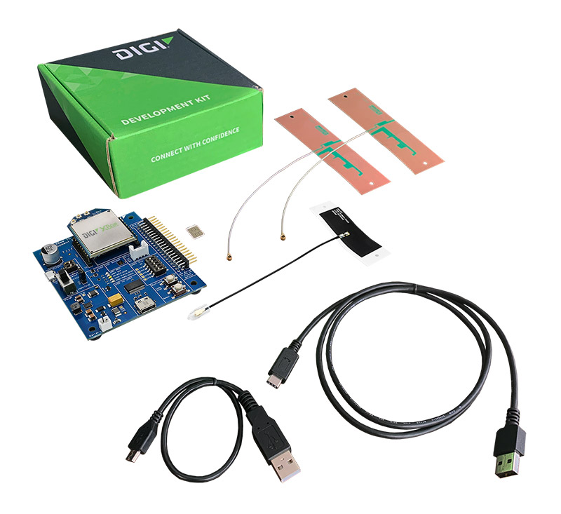 Digi XBee 3 Global LTE Cat 4 Development Kit with Digi XBee 3 Global Cat 4 module, antennas (2 cellular U.FL and 1 GNSS U.FL) and development board (XBIB-CU-TH) 